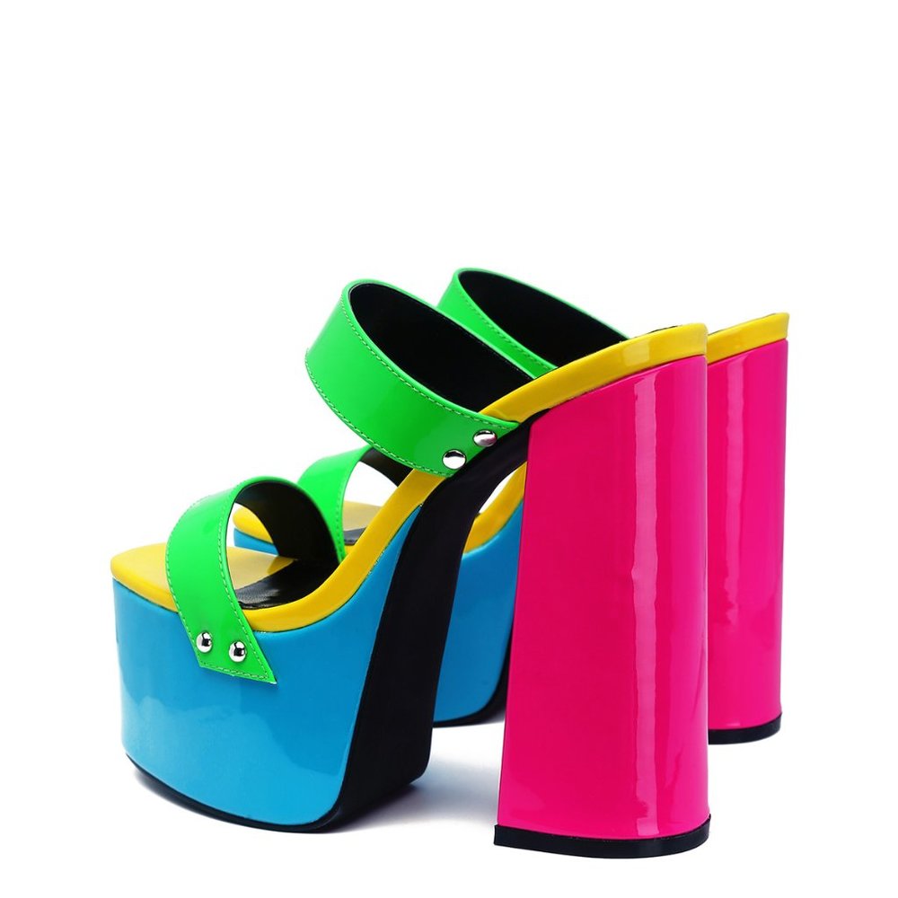 NEW🔥 Open Toe Chunky Platform Heel Mules Sandals - Picture 3 of 5